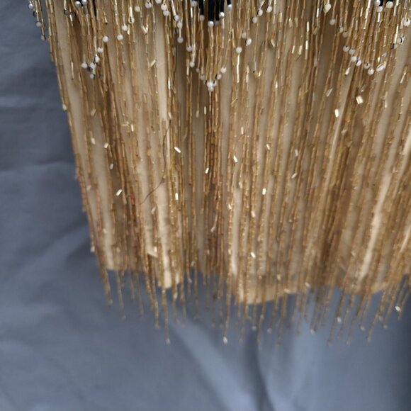 Vintage Niteline by Della Roufogali Black Gold Beaded Fringe Cocktail Dress - Picture 9 of 12